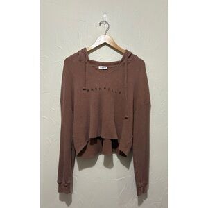 Nash brown “Nashville” waffle knit boxy hooded pullover (medium)